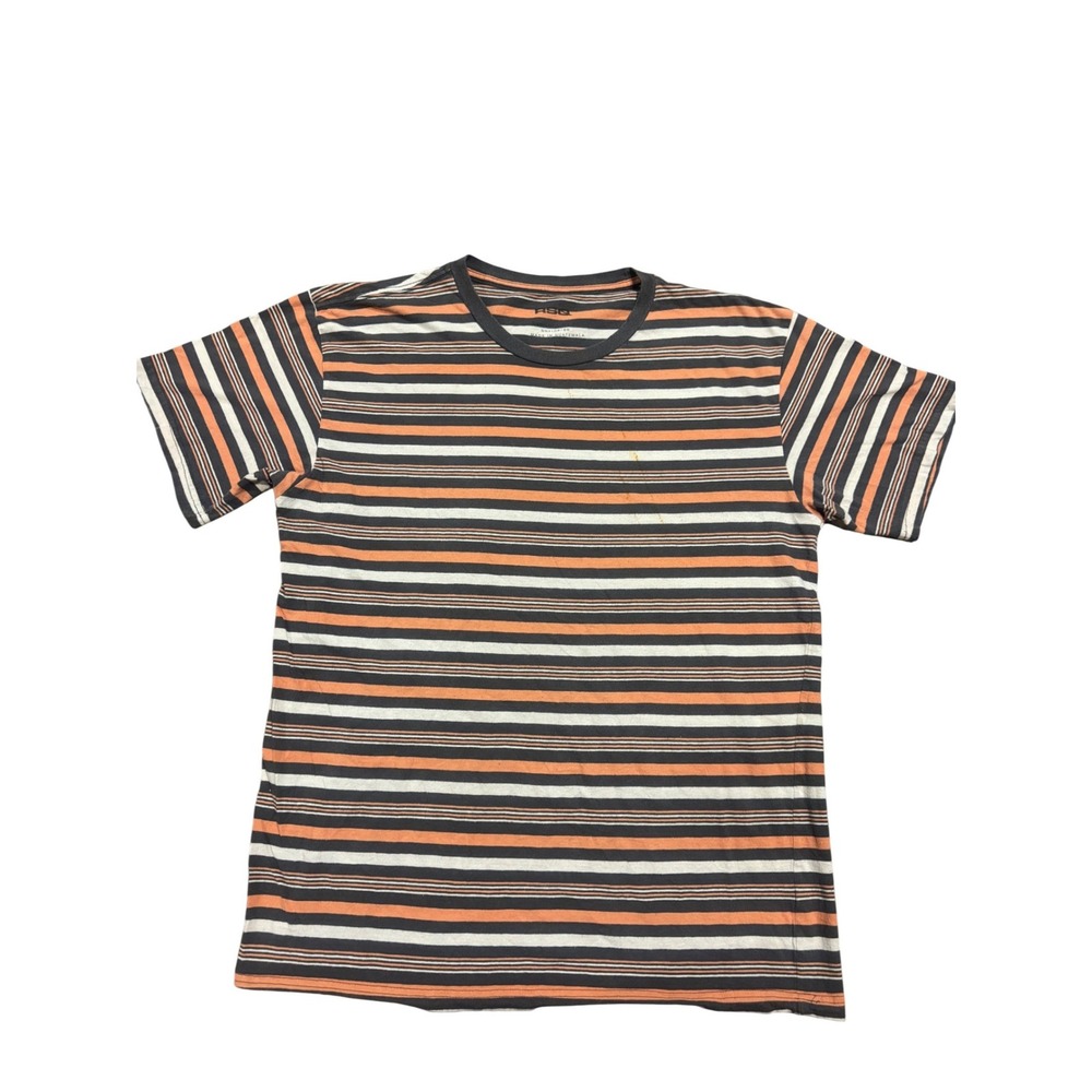 RSQ‎ Mens Striped Short Sleeve T-Shirt Orange Navy Blue White Crewneck Large